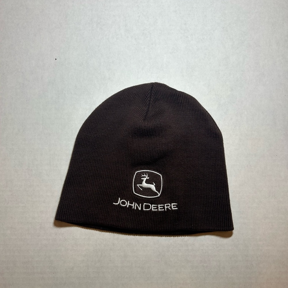 John Deere Brown Beanie with Green Tag